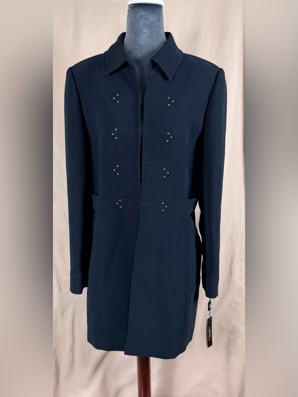 Tahari Navy Military-Style Long Pea Coat Tuscan Treasure Steampunk Mori Downtown